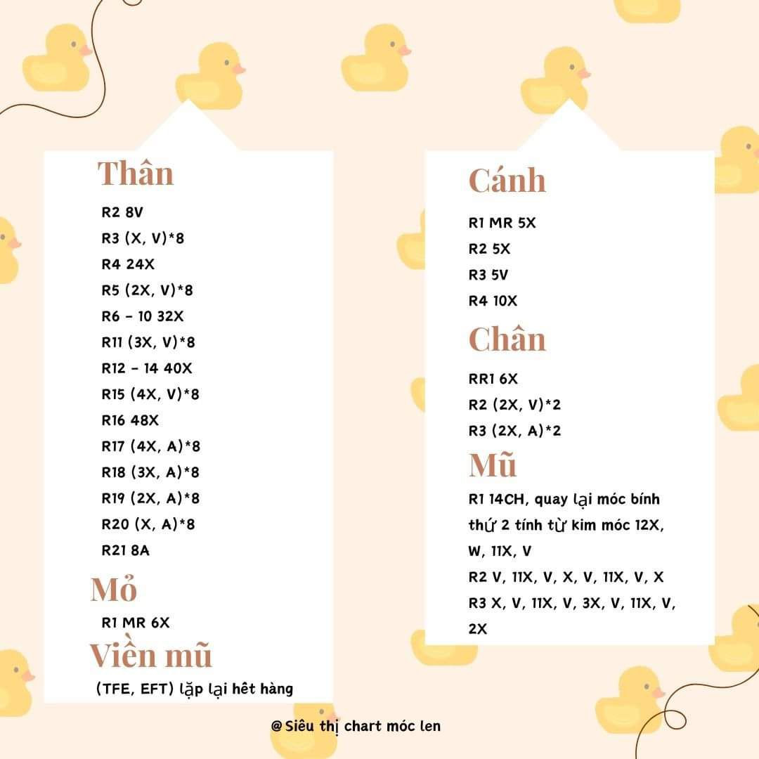 Chart móc len vịt con Tiều Thơ Baby màu vàng