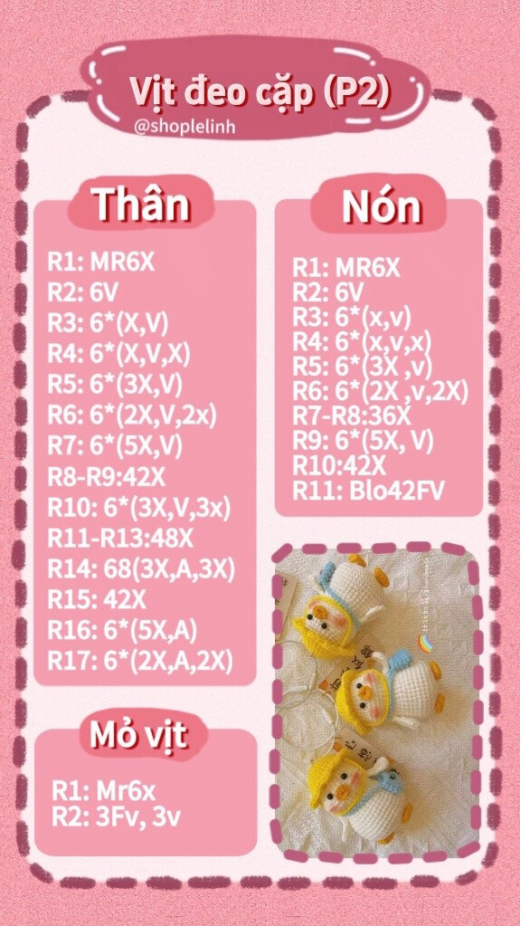 Chart móc len vịt đeo cặp dễ thương