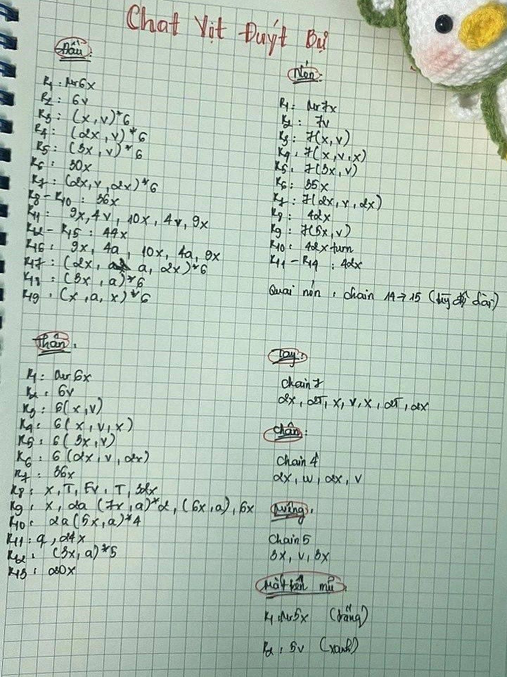 Chart móc len vịt duyệt bự màu trắng xanh
