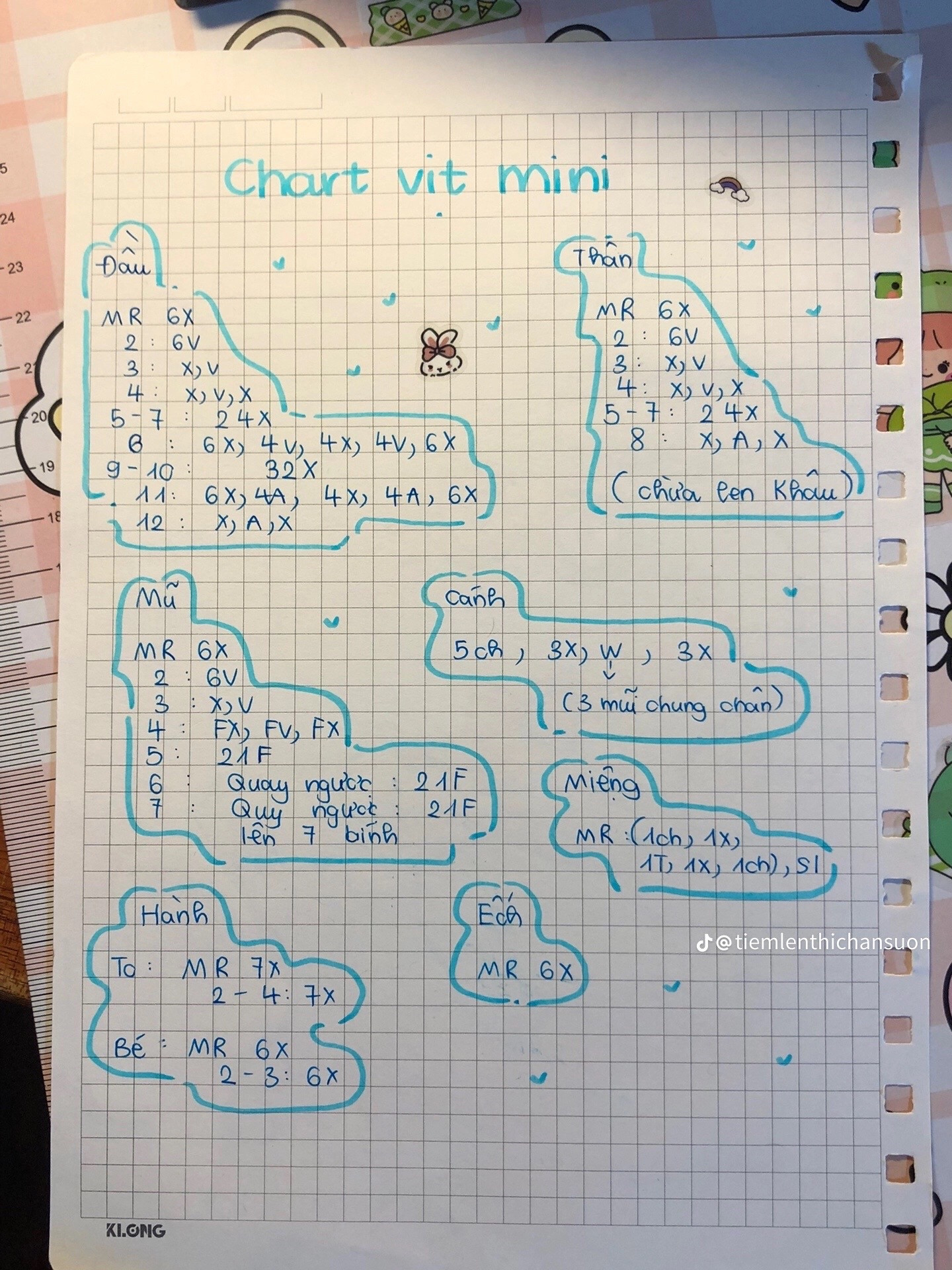 Chart móc len Vịt Mini dễ thương màu vàng trắng