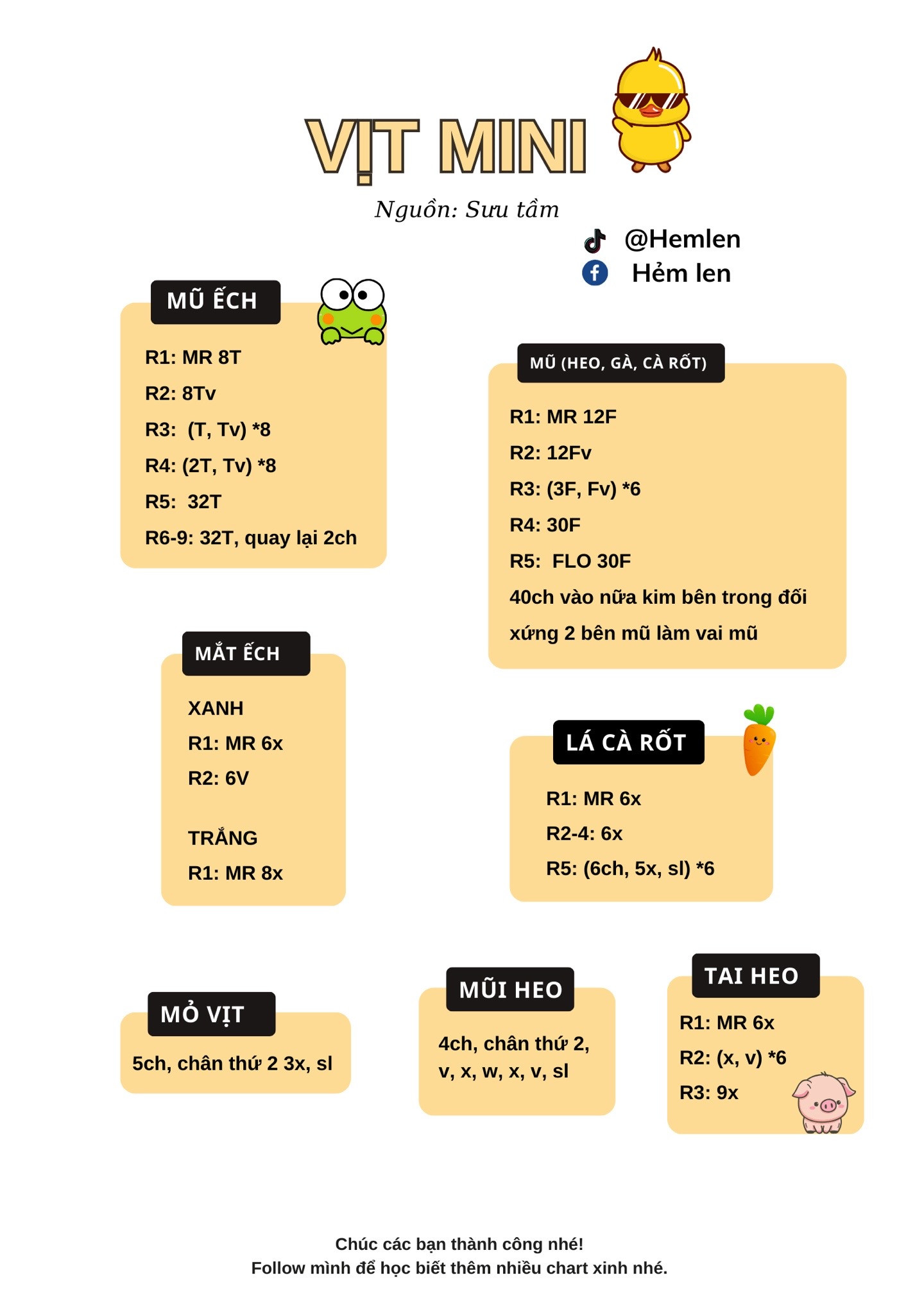 Chart Móc Len Vịt Mini: Hướng Dẫn Chi Tiết Đầu, Thân Và Phụ Kiện