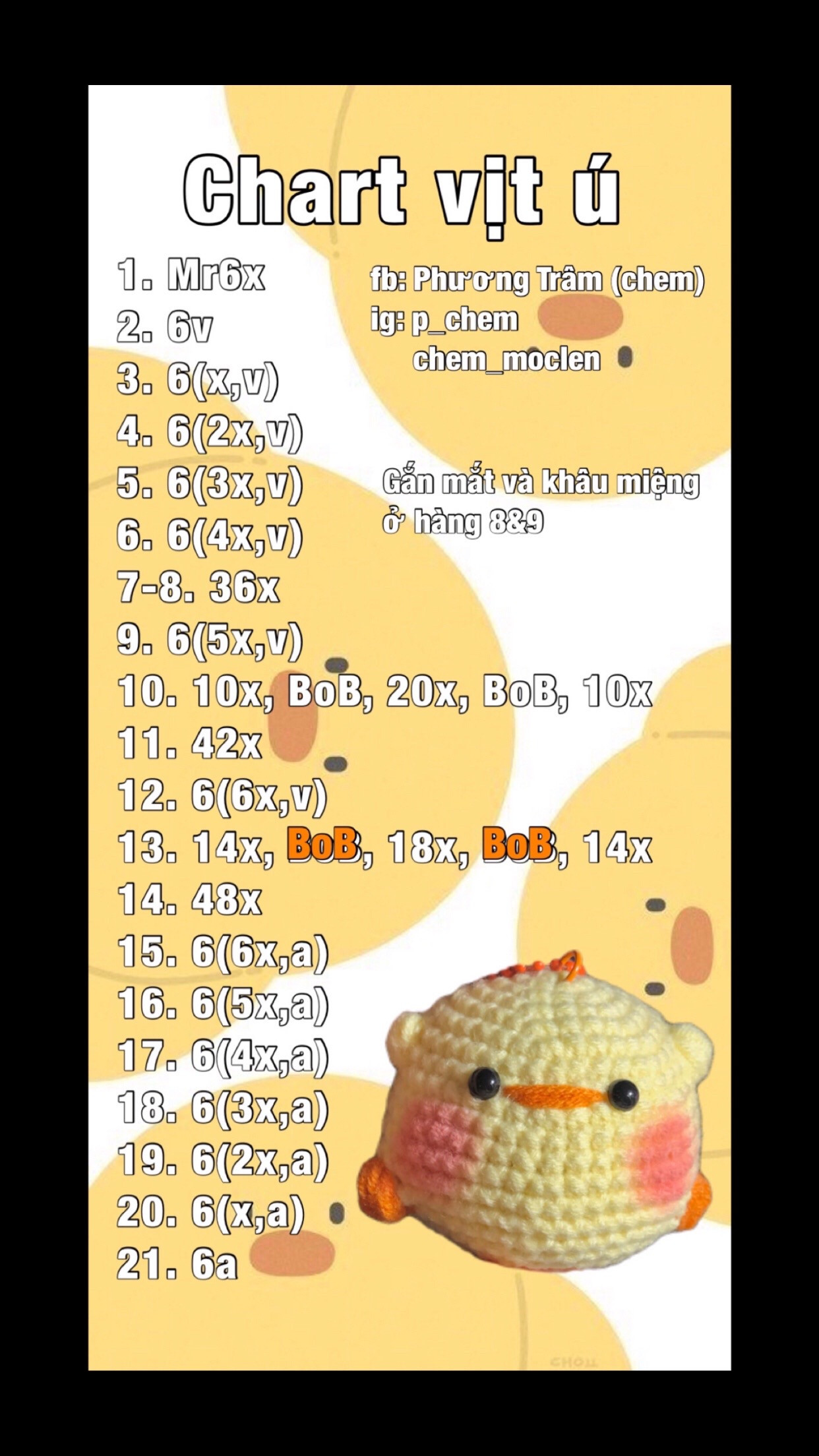 Chart móc len vịt ú vàng dễ thương