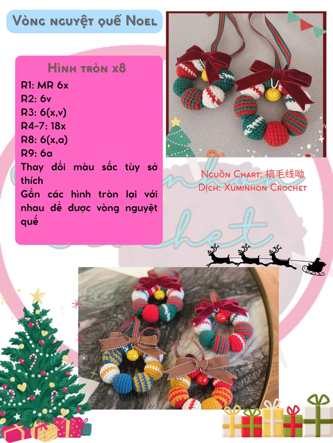 Chart Móc Len Vòng Nguyệt Quế Noel Từ Hình Tròn