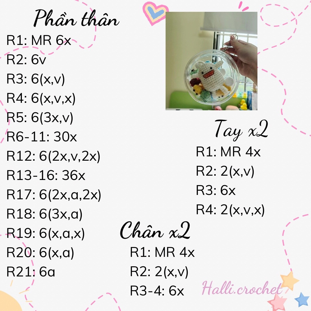 Chart móc len Warawara dễ thương màu trắng