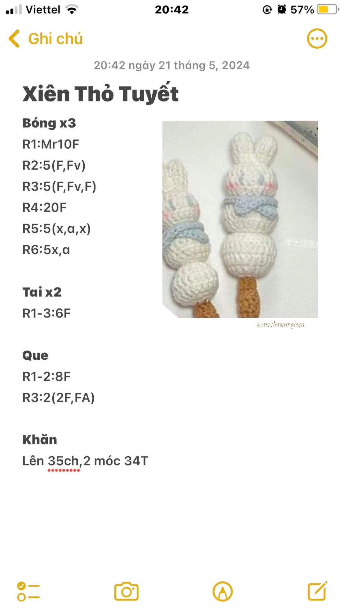 Chart móc len Xiên Thỏ Tuyết trắng xanh dễ thương