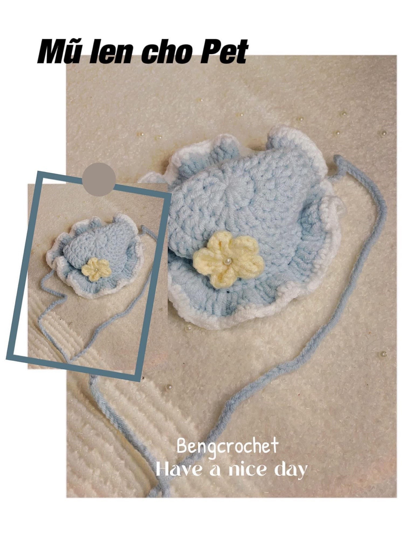 Chart móc len yếm và mũ cho thú cưng, mèo