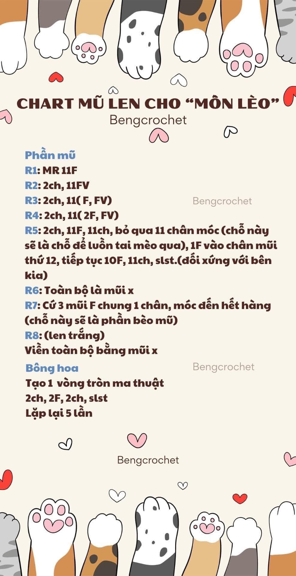 Chart móc len yếm và mũ cho thú cưng, mèo