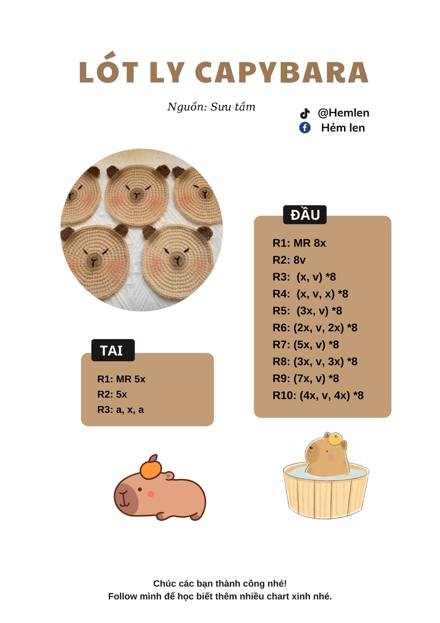 Chart móc lót ly hình Capybara dễ thương