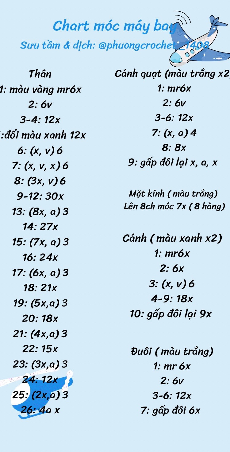 Chart móc máy bay màu xanh trắng vàng