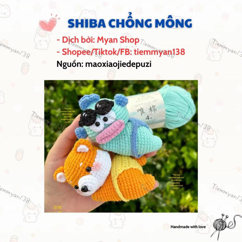 Chart móc miễn phí chú chó Shiba chổng mông đáng yêu màu cam và xanh