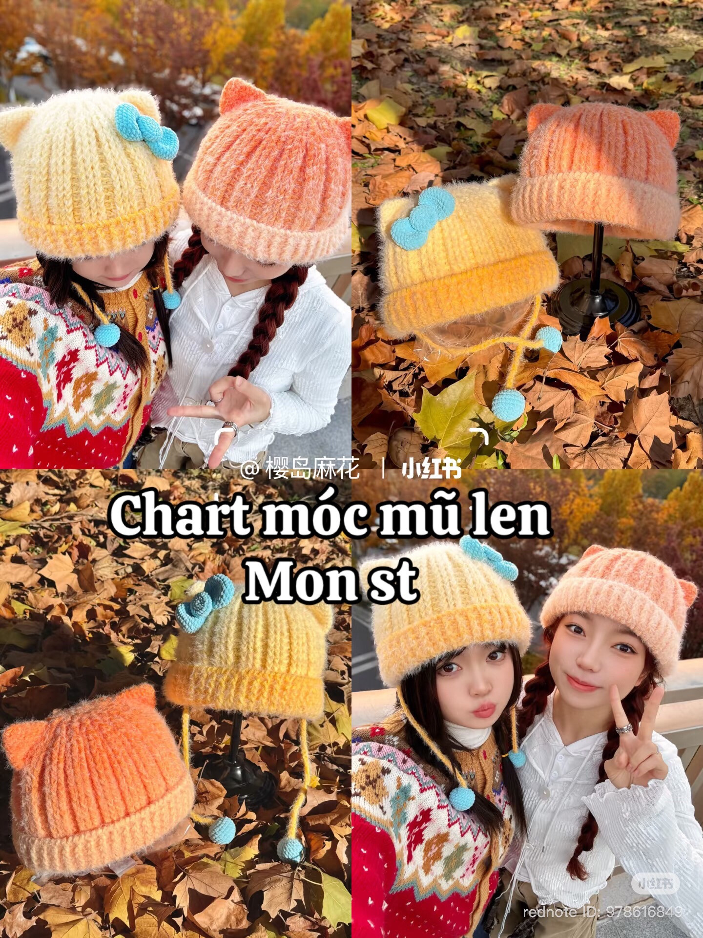 Chart móc mũ len Mon st màu cam và vàng