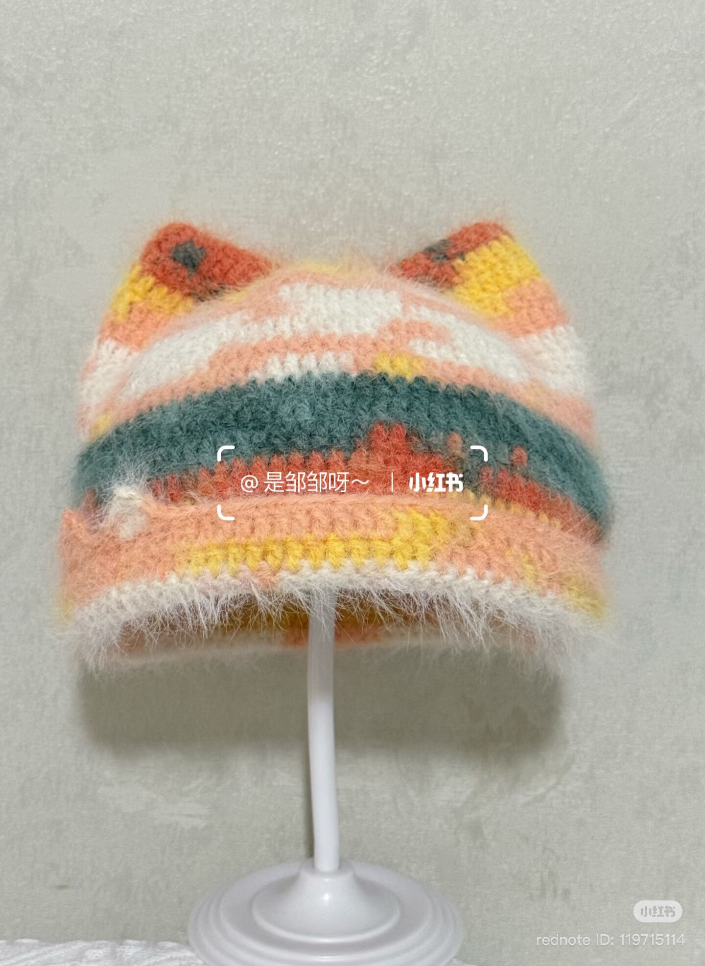 Chart móc mũ len tai mèo đơn sắc sặc sỡ cho trẻ em