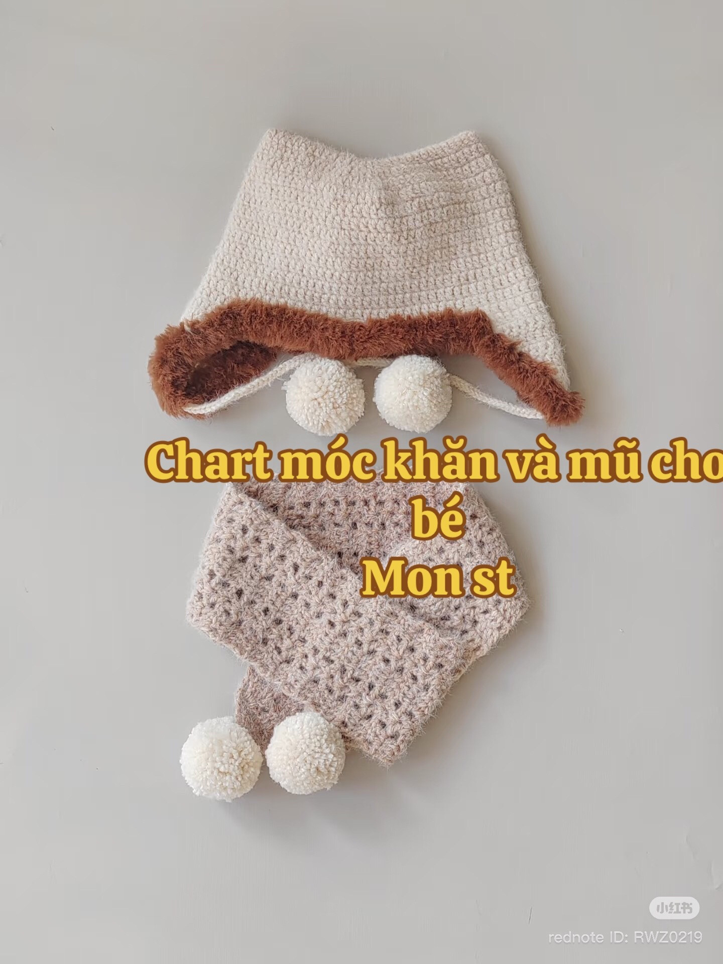 Chart móc mũ len tai mèo và khăn cho bé - Mon st