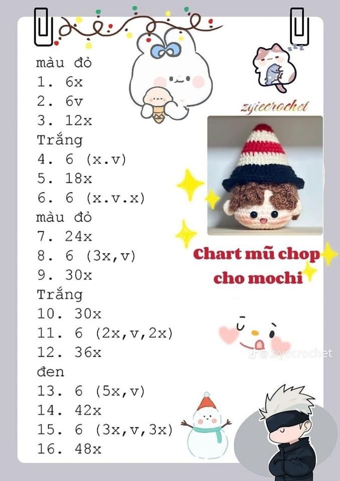Chart móc mũ rừng và mũ hổ cho búp bê len
