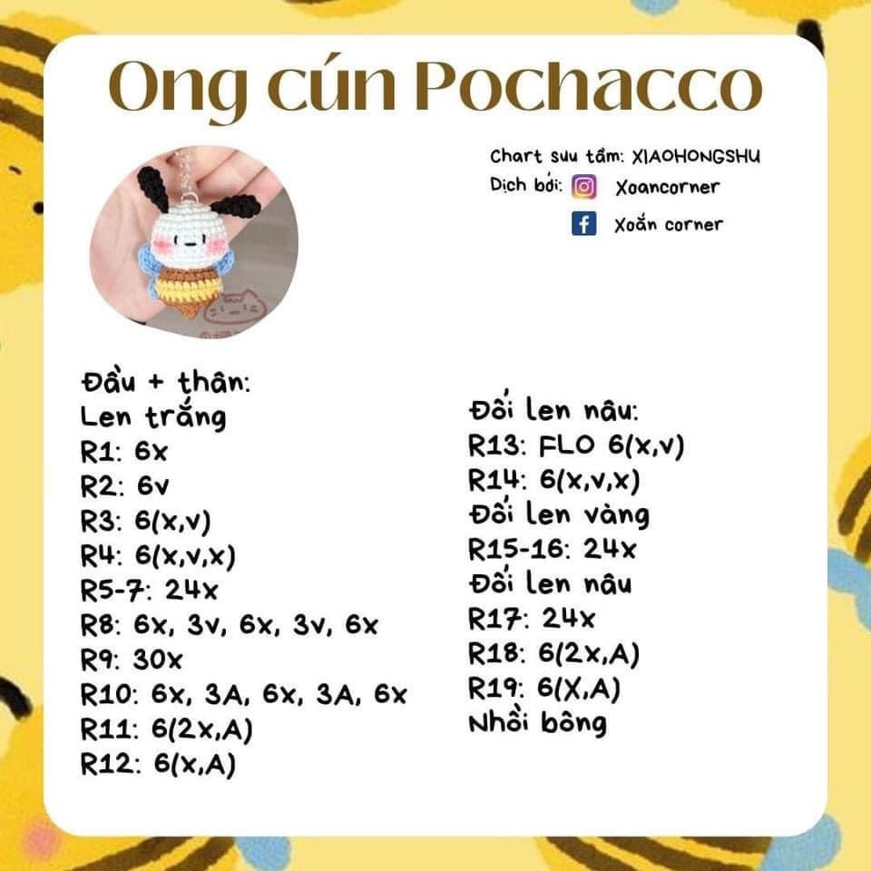 Chart móc Ong cún Pochacco dễ thương