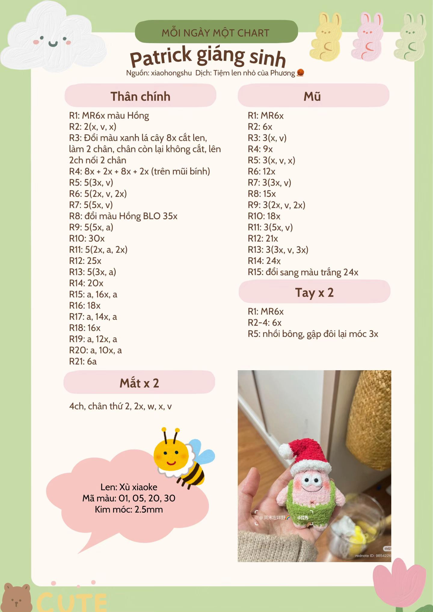 Chart Móc Patrick Giáng Sinh - Búp bê Amigurumi