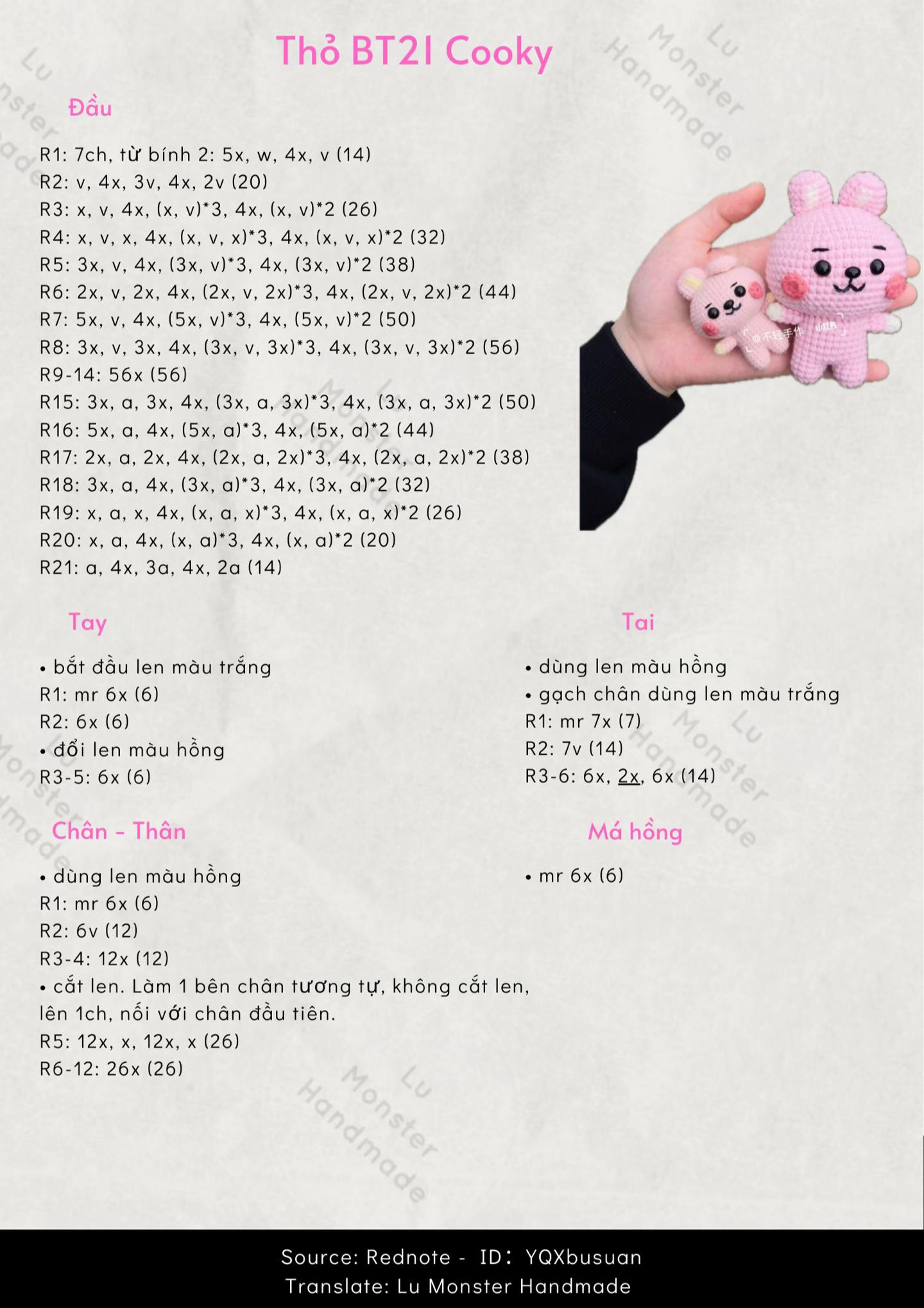Chart móc thỏ BT21 Cooky màu hồng dễ thương