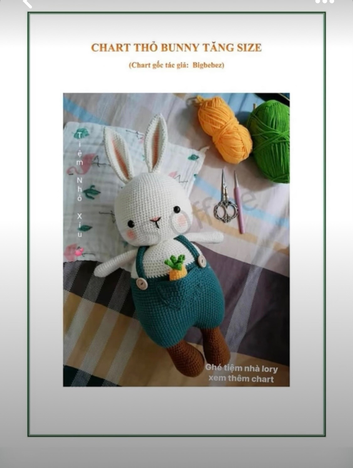 Chart móc thỏ Bunny Big Size mặc quần t背 xanh