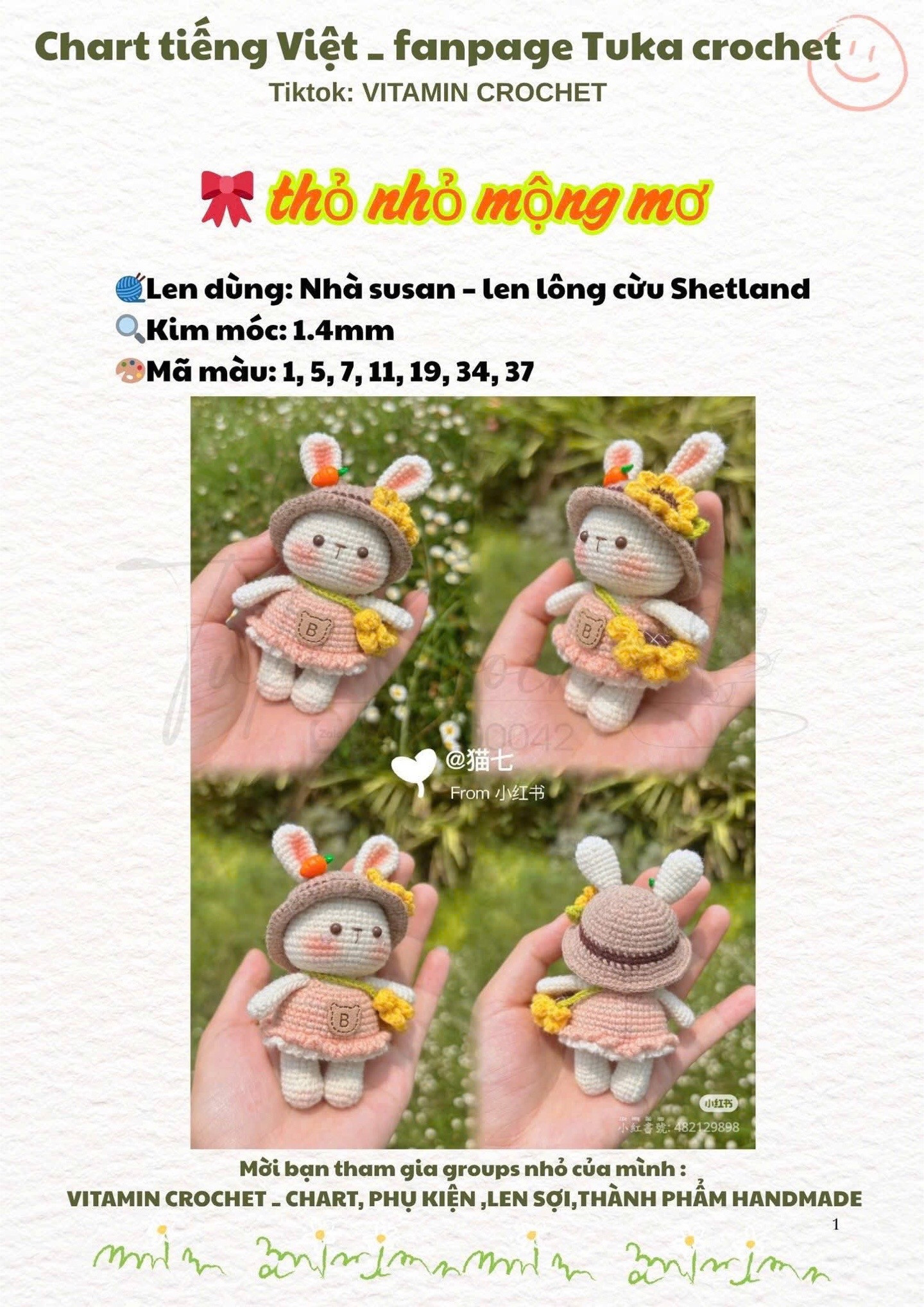 Chart móc thỏ nhỏ mộng mơ đội mũ hoa hướng dương