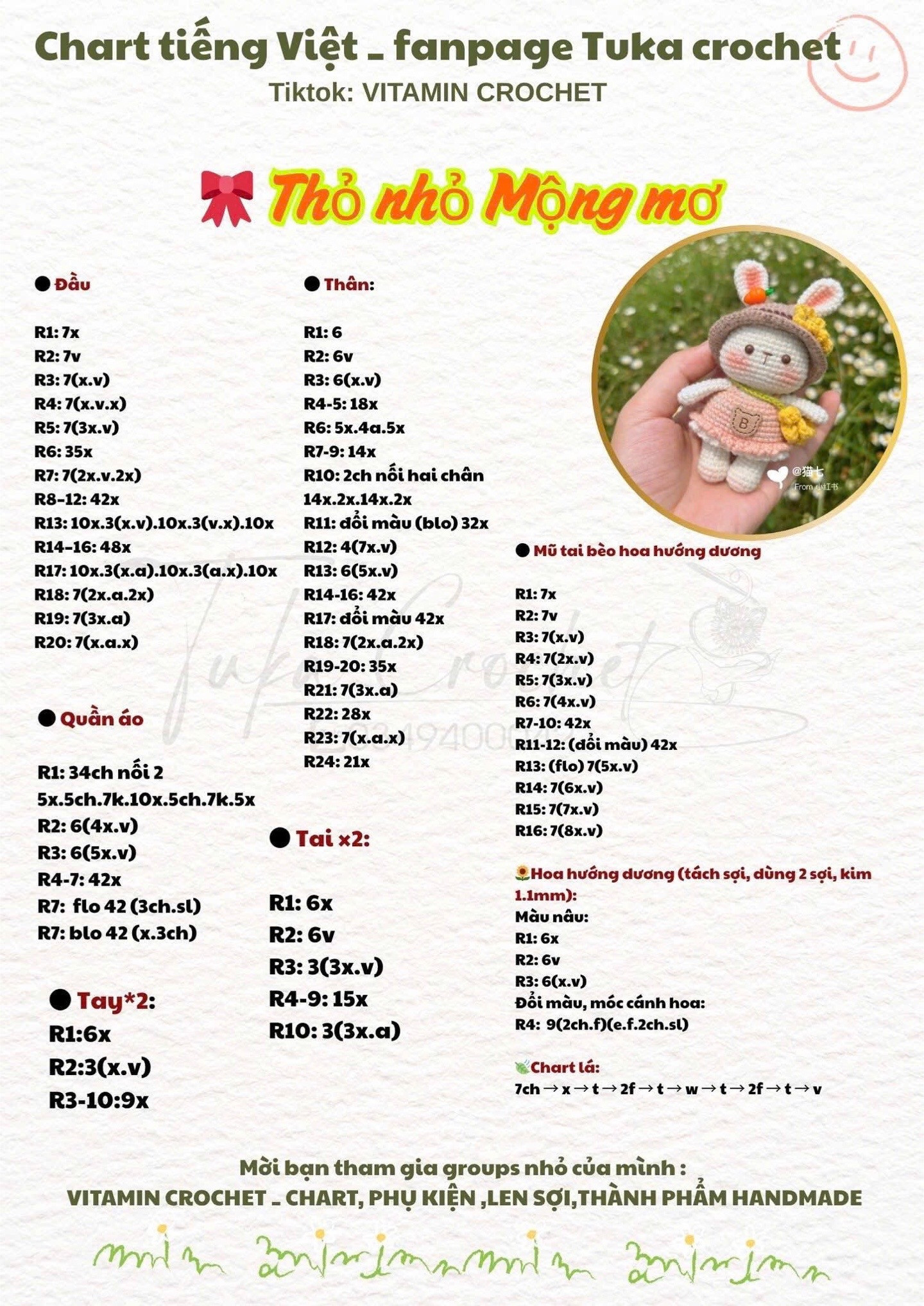 Chart móc thỏ nhỏ mộng mơ đội mũ hoa hướng dương