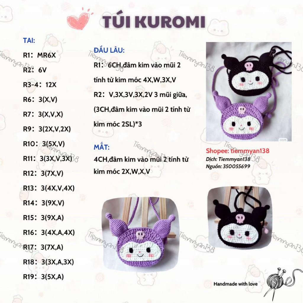 Chart Móc Túi Kuromi - Mẫu Len Thủ Công Dễ Thương