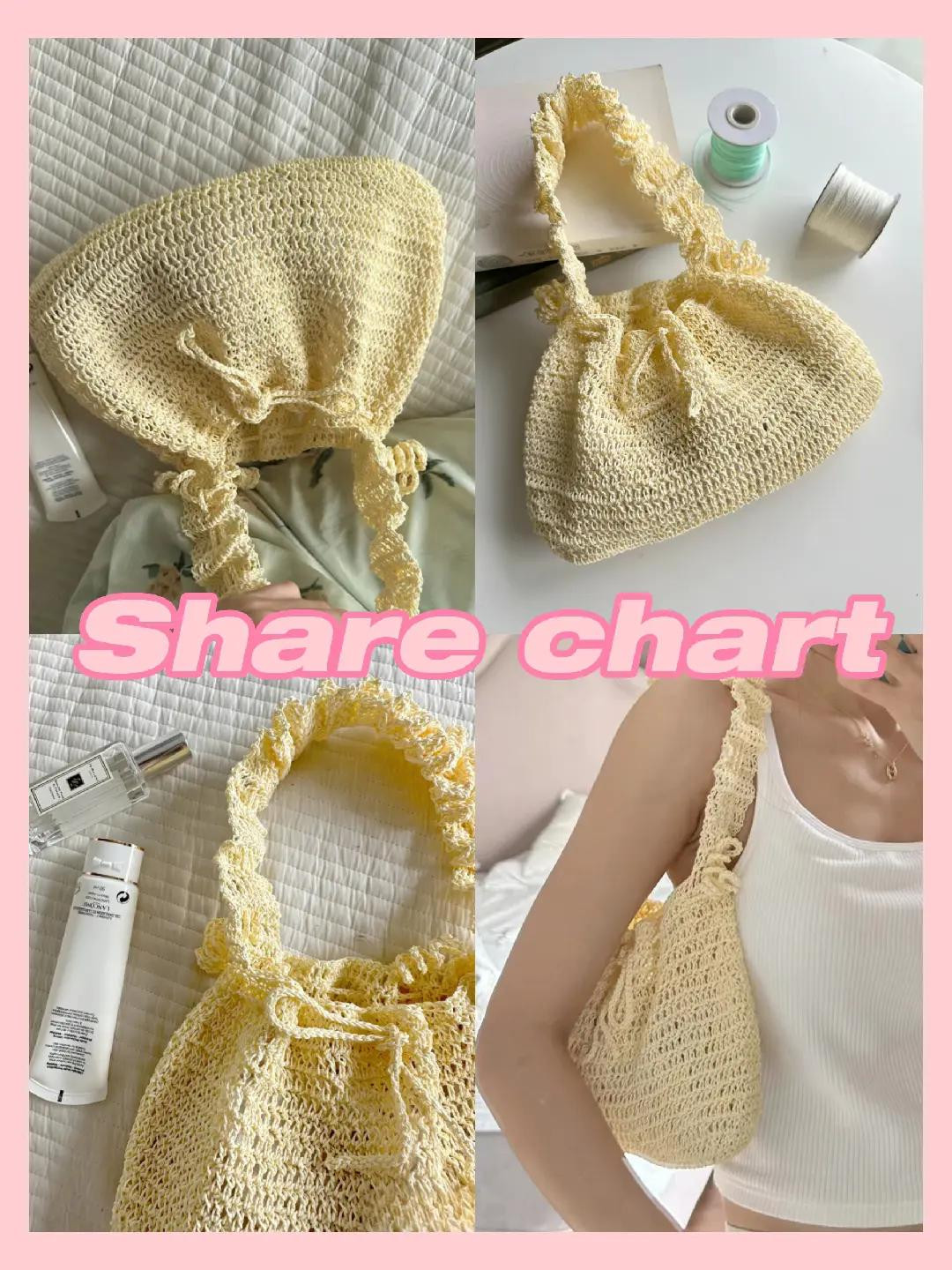 Chart móc túi len màu vàng kem sọc ruffle dùng sợi kakasa
