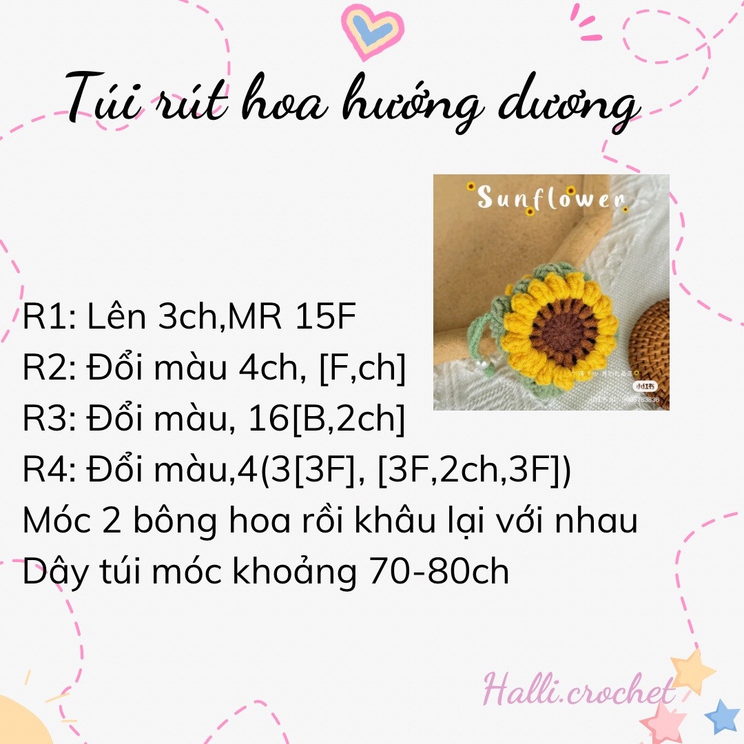 Chart móc túi rút hoa hướng dương mini