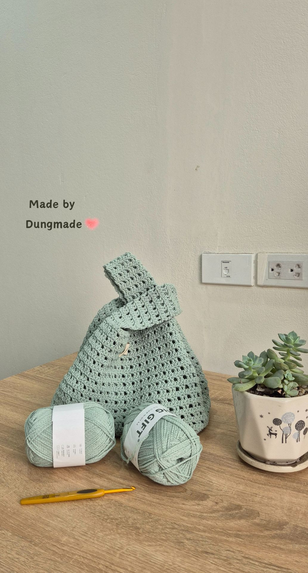 Chart móc túi thắt nút kiểu Nhật (Japanese Knot) màu xanh mint bằng sợi dệt