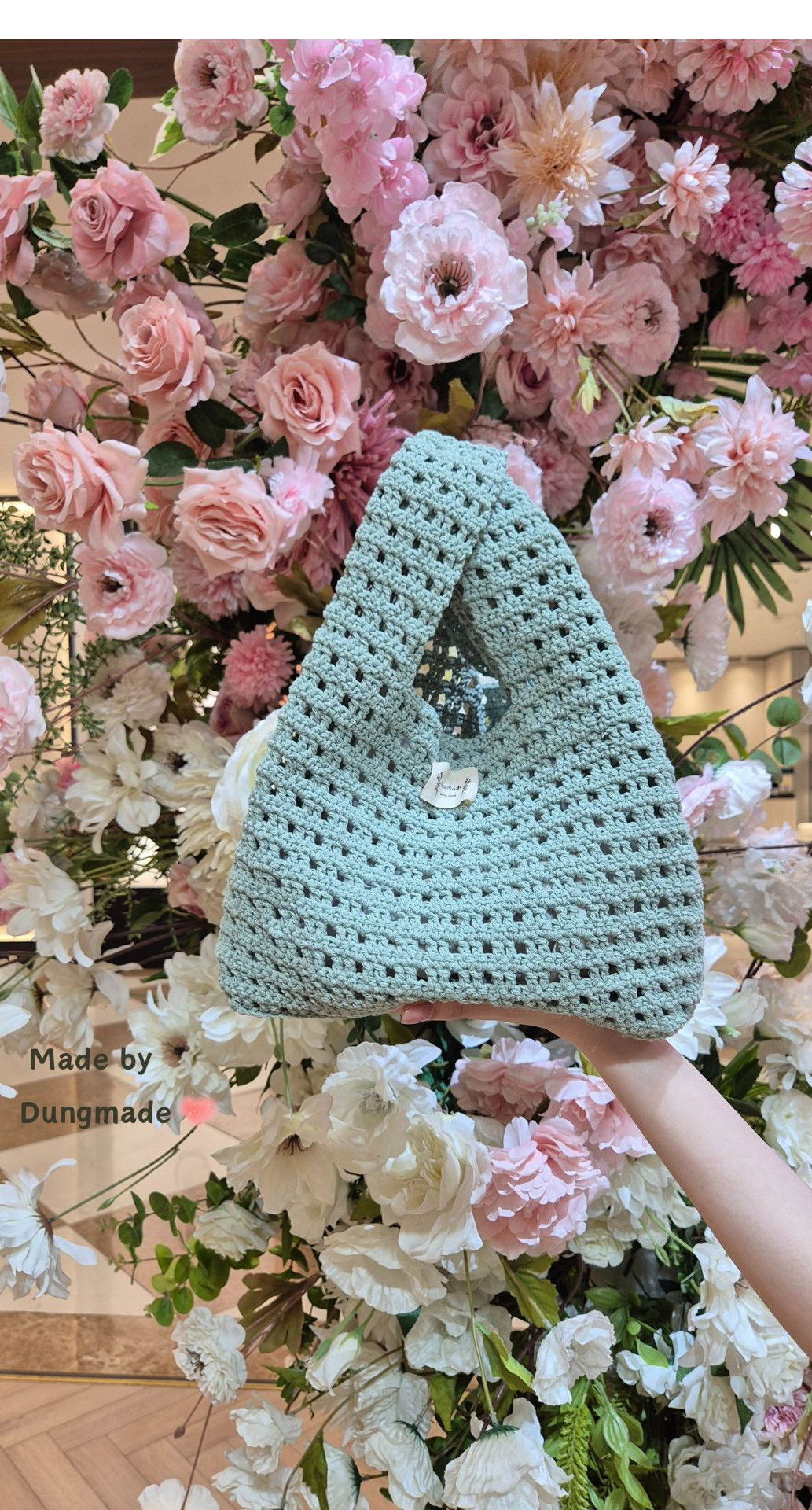 Chart móc túi thắt nút kiểu Nhật (Japanese Knot) màu xanh mint bằng sợi dệt