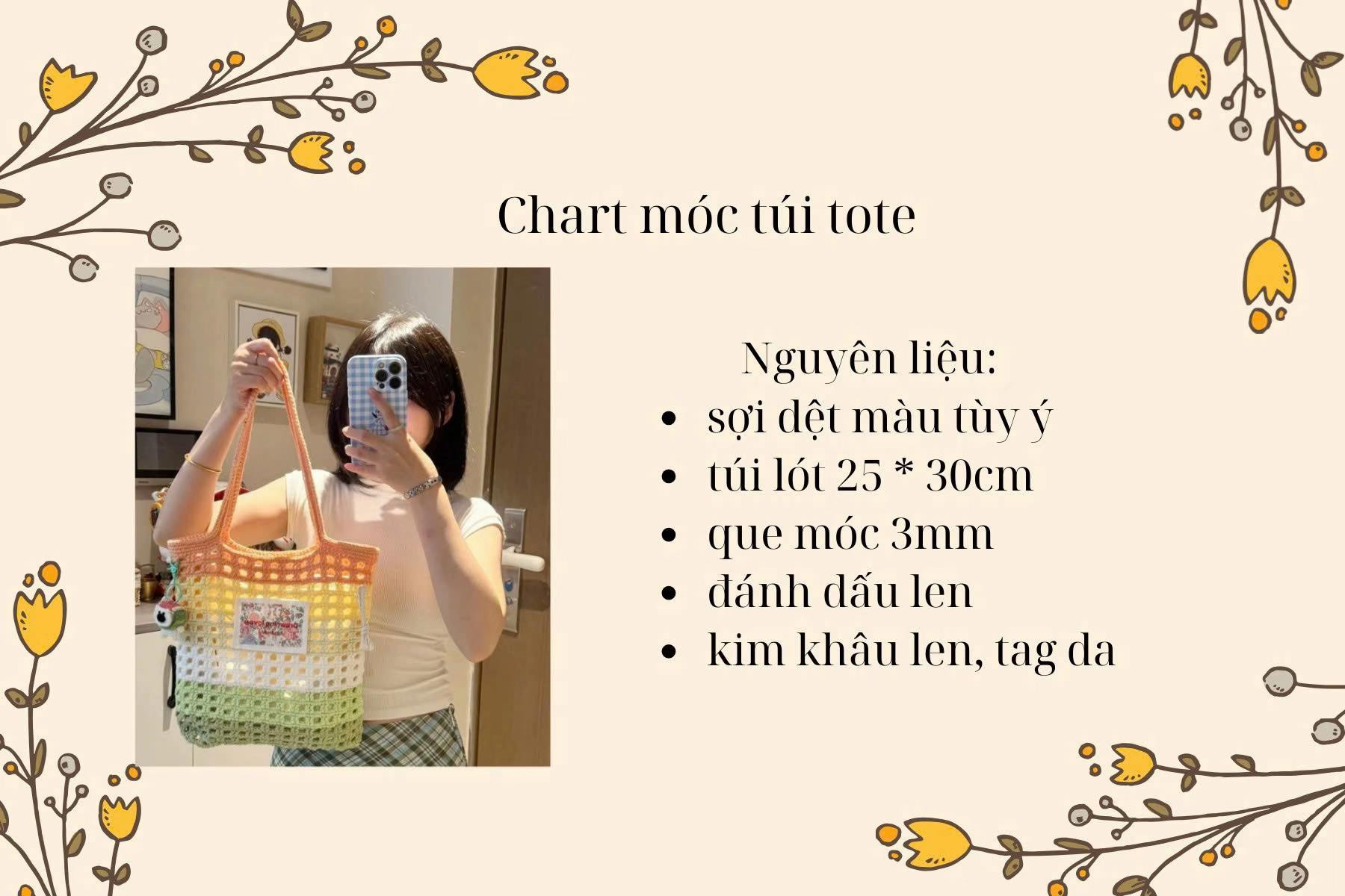 Chart móc túi tote lưới màu sắc