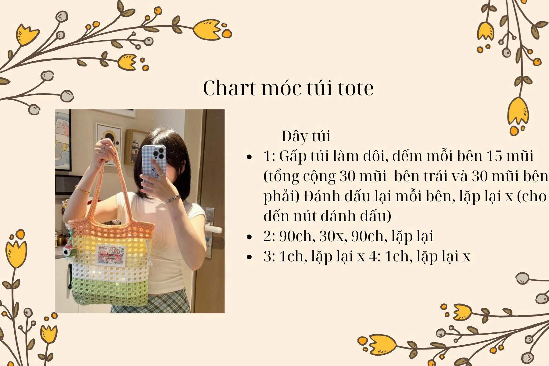 Chart móc túi tote lưới màu sắc