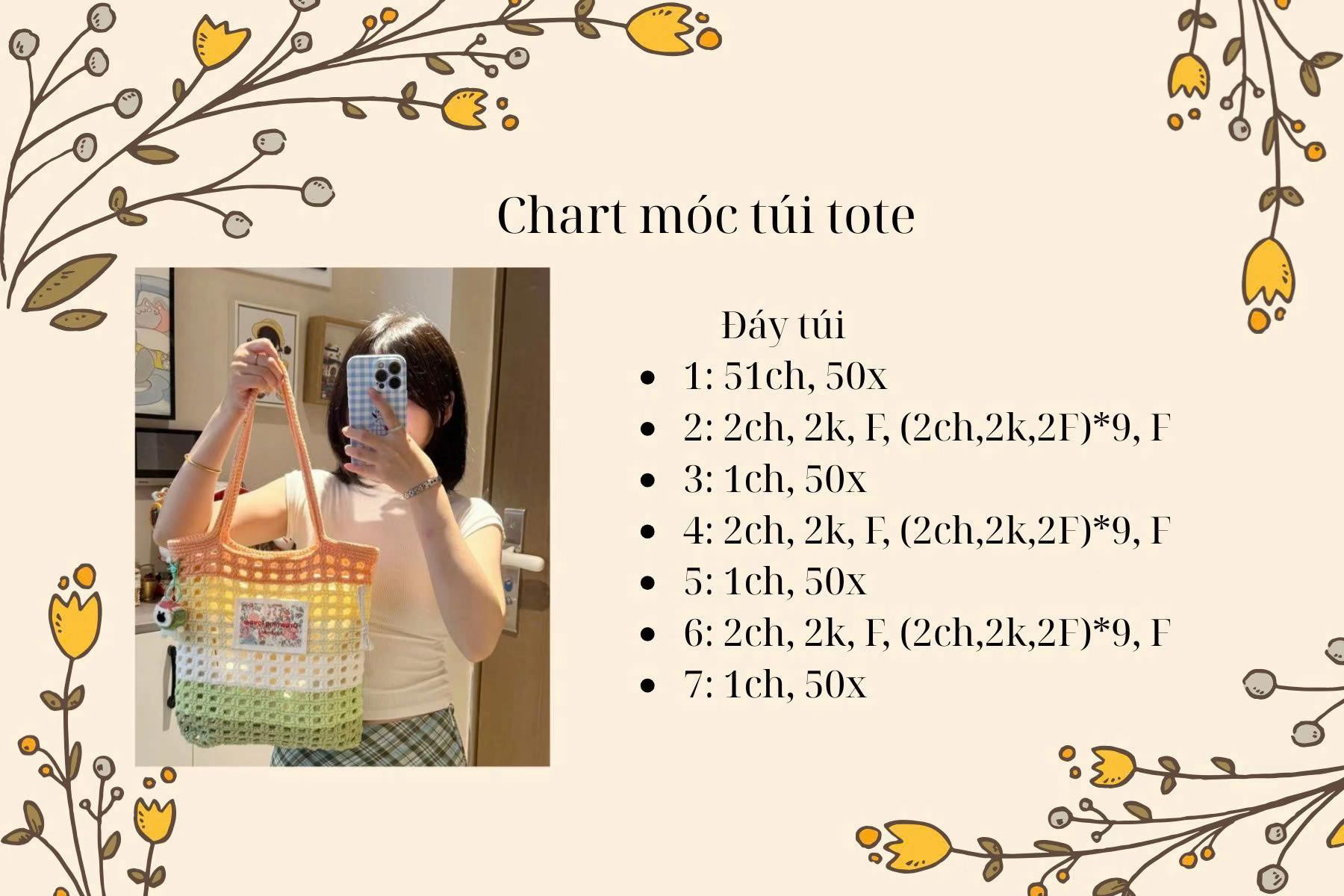 Chart móc túi tote lưới màu sắc