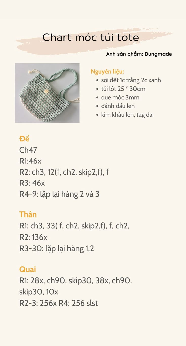 Chart móc túi tote lưới xanh trắng