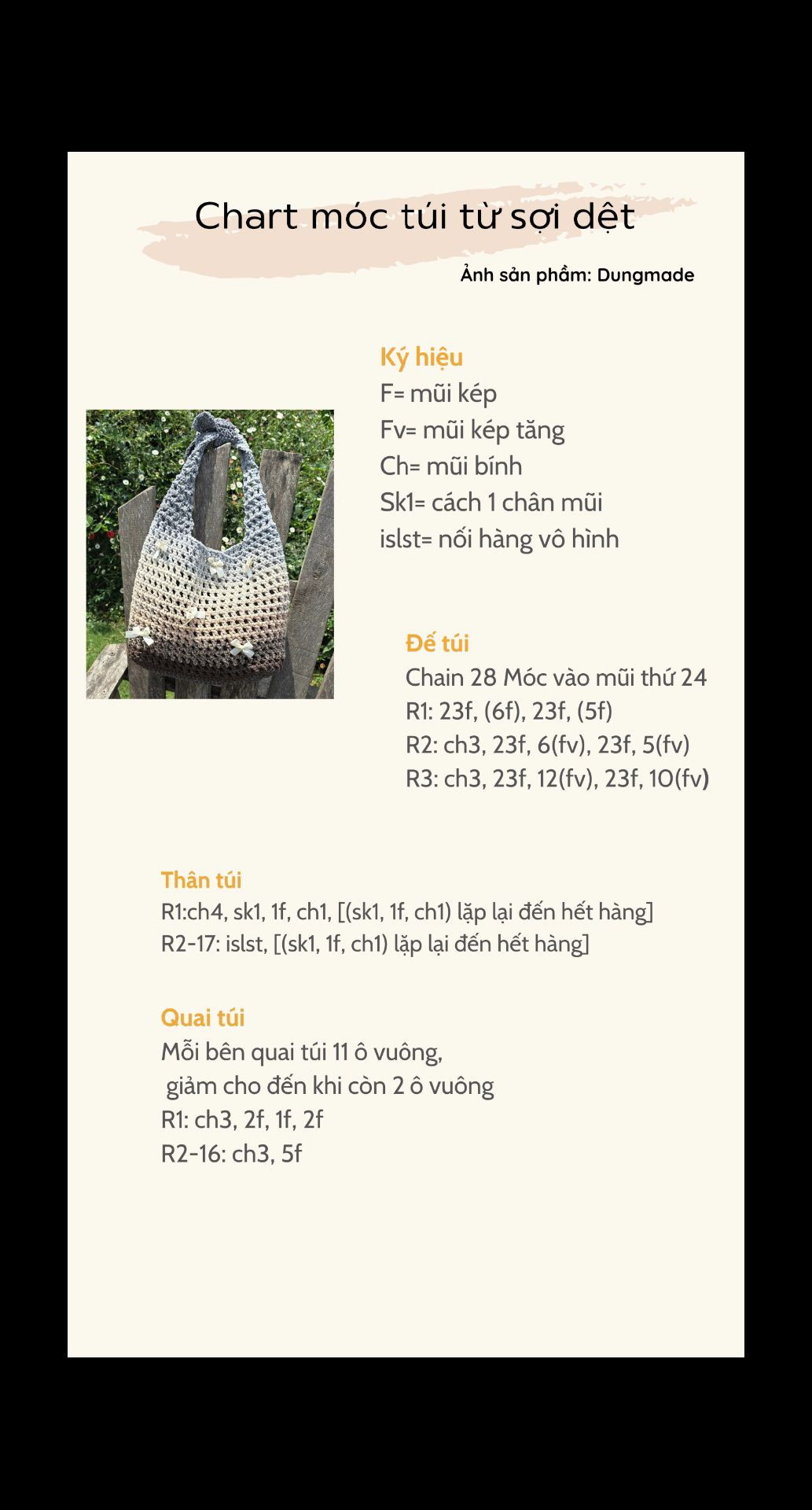 Chart móc túi tote từ sợi dệt loang màu trang trí nơ