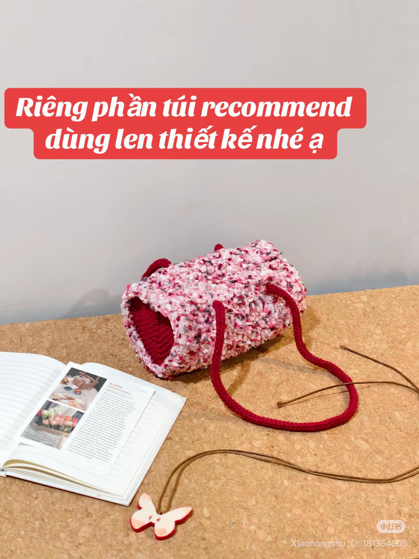 Chart móc túi trái tim len thiết kế hồng đỏ