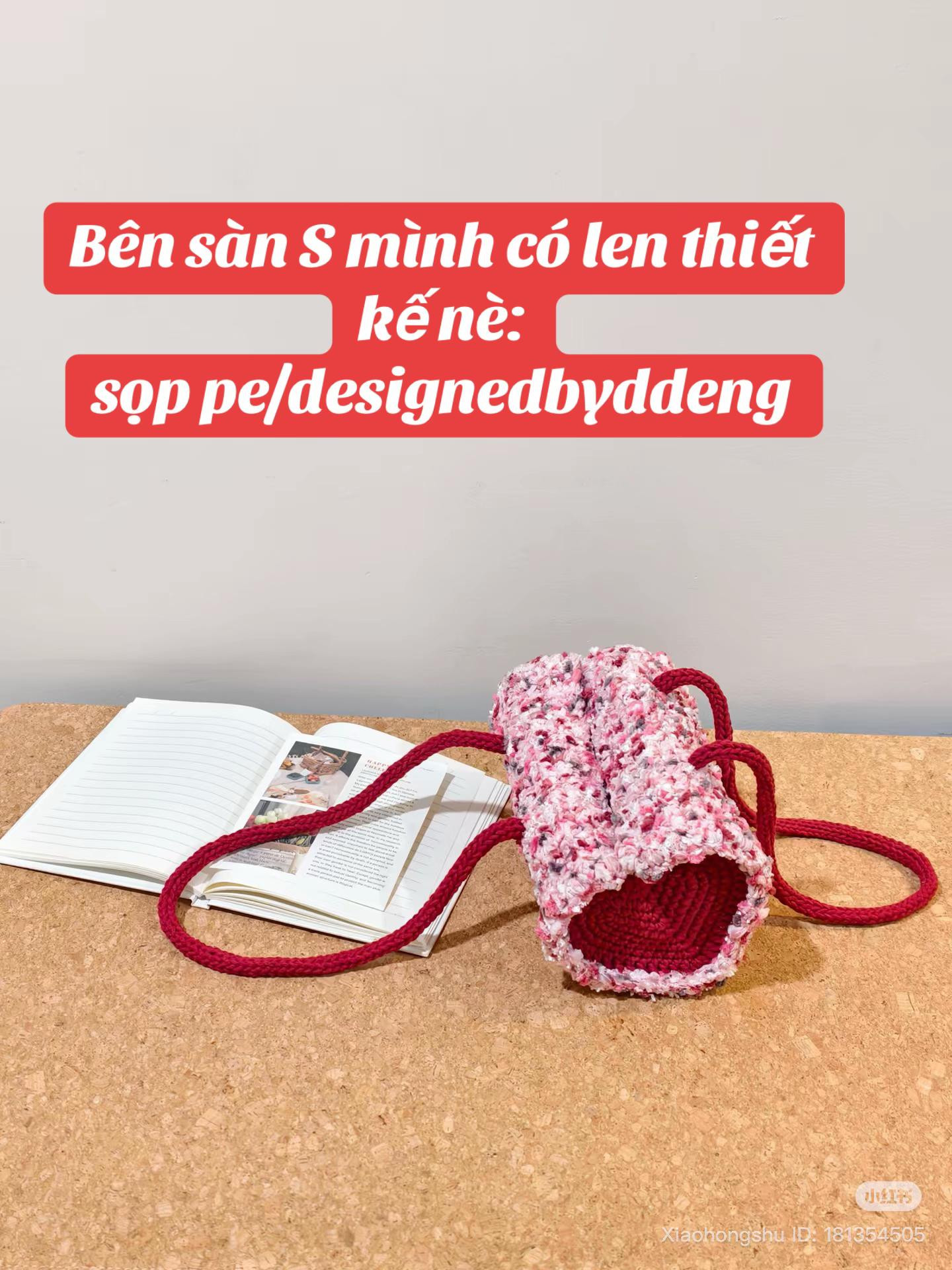 Chart móc túi trái tim len thiết kế hồng đỏ