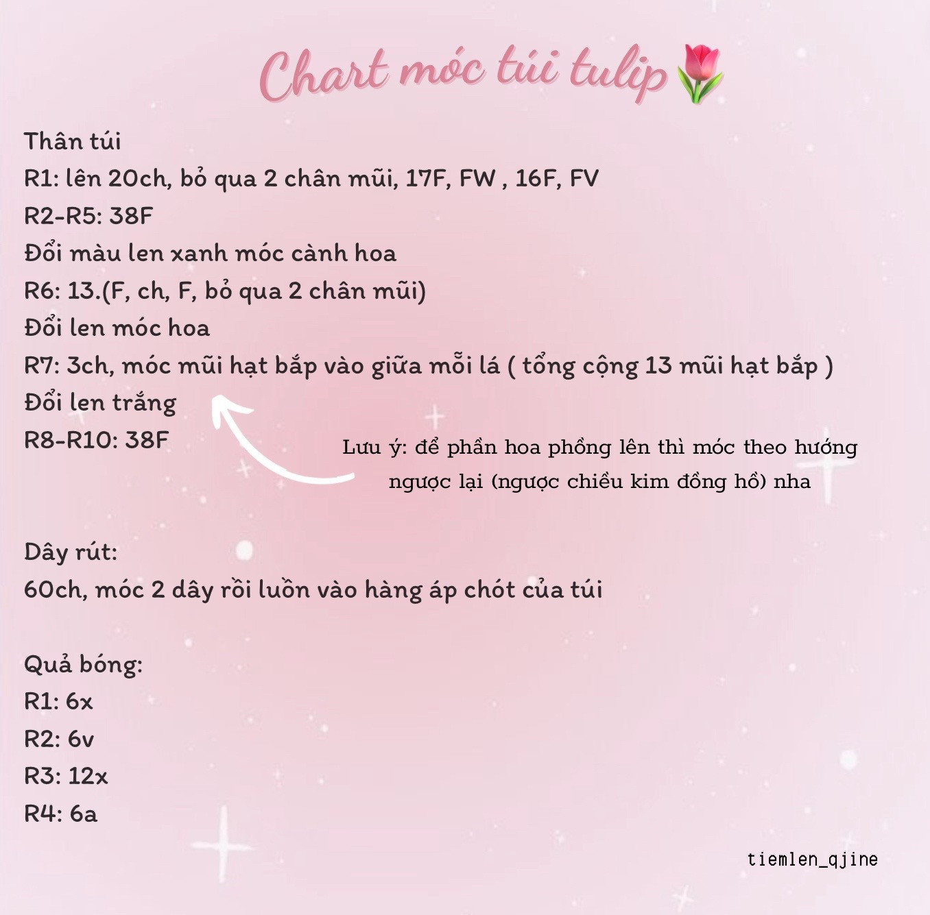 Chart móc túi tulip nhỏ xinh màu trắng hồng