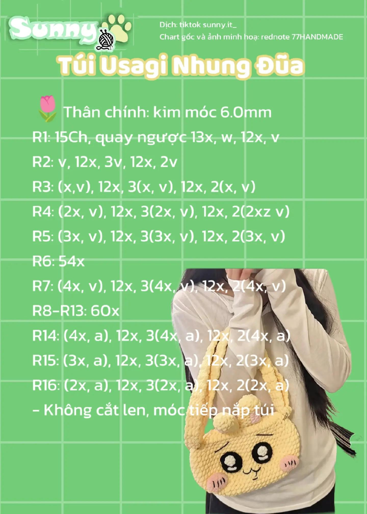 Chart móc túi Usagi Nhung Đũa màu vàng dễ thương