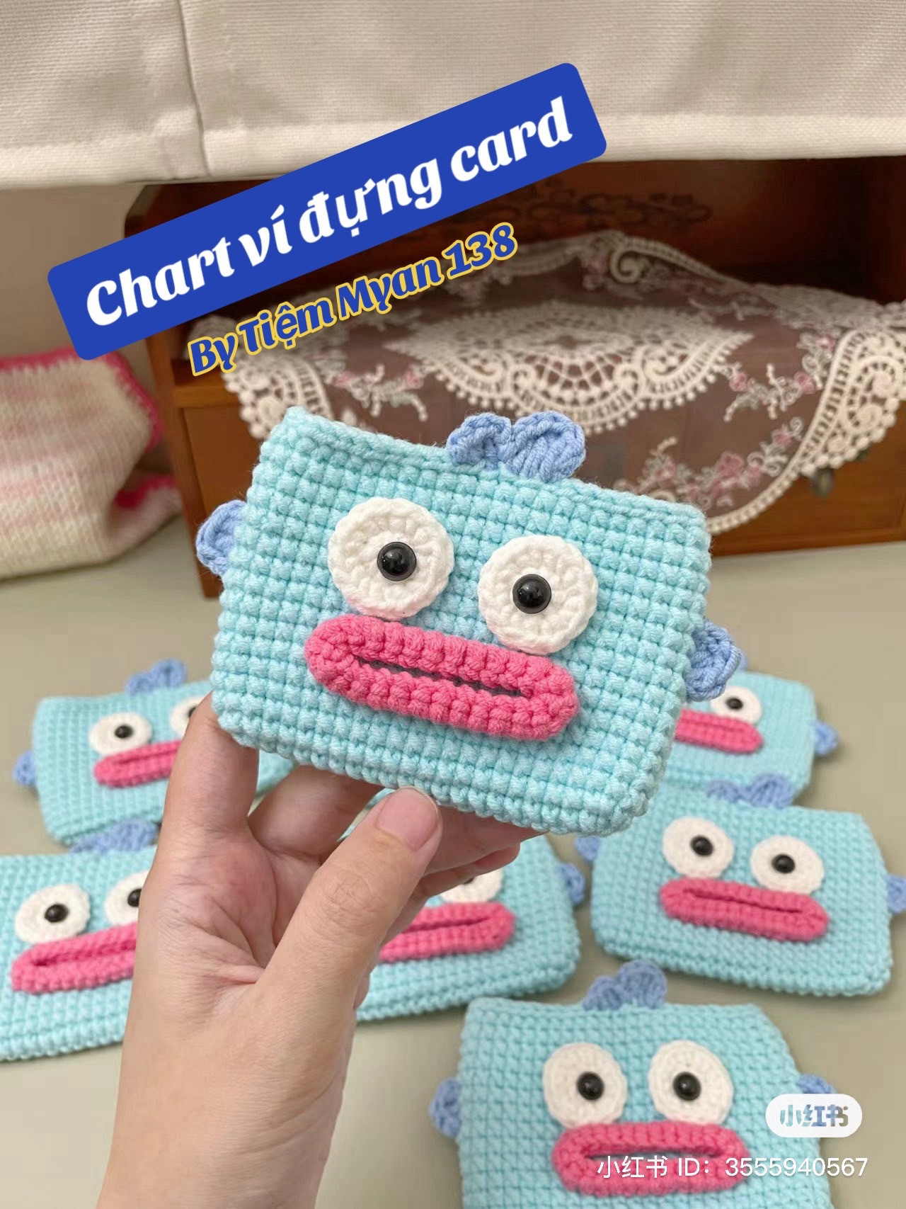 Chart móc ví đựng card cá mặt lồi màu xanh