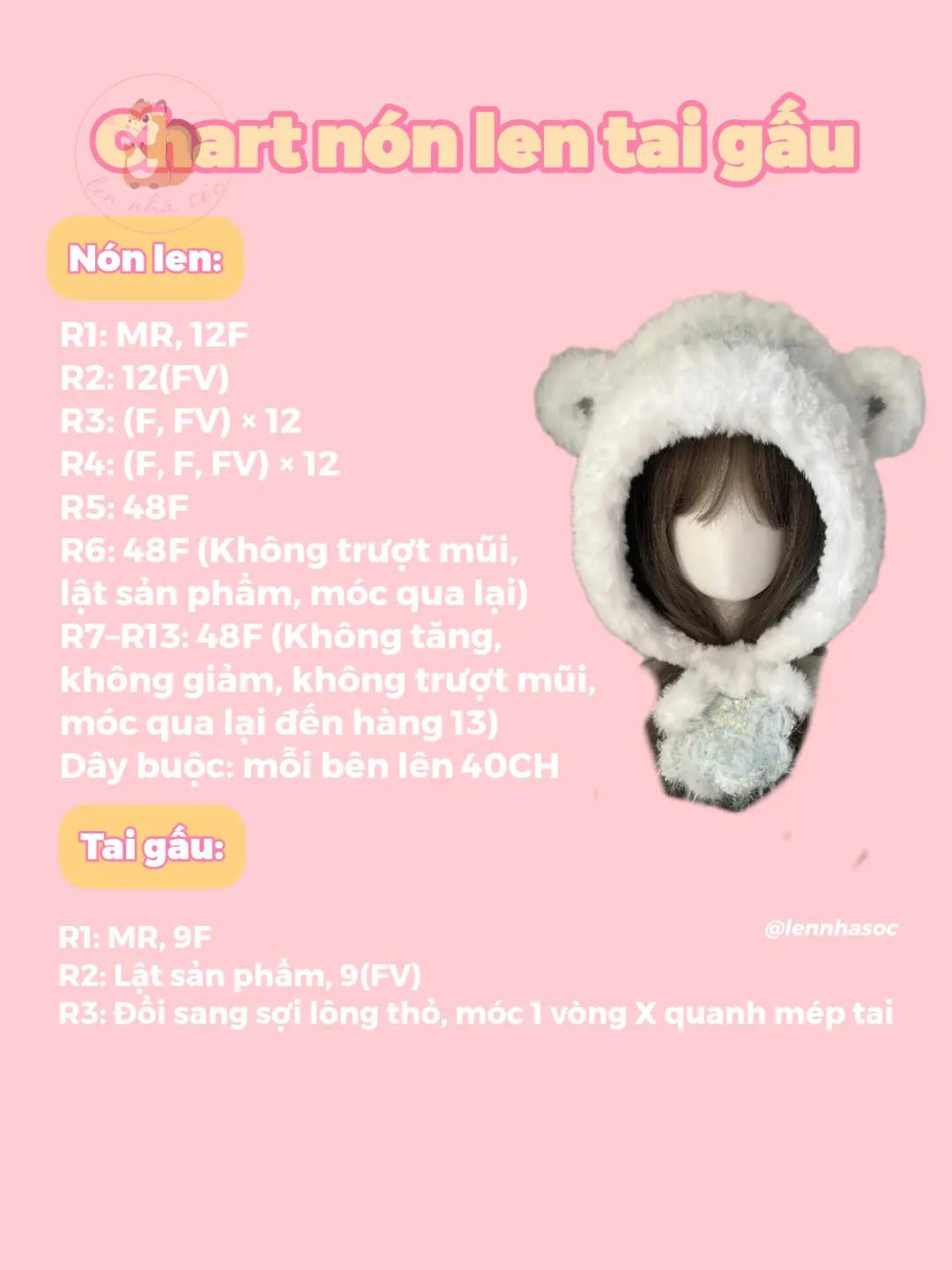 Chart Nón Len Tai Gấu Móc Len Lông Thỏ Xù