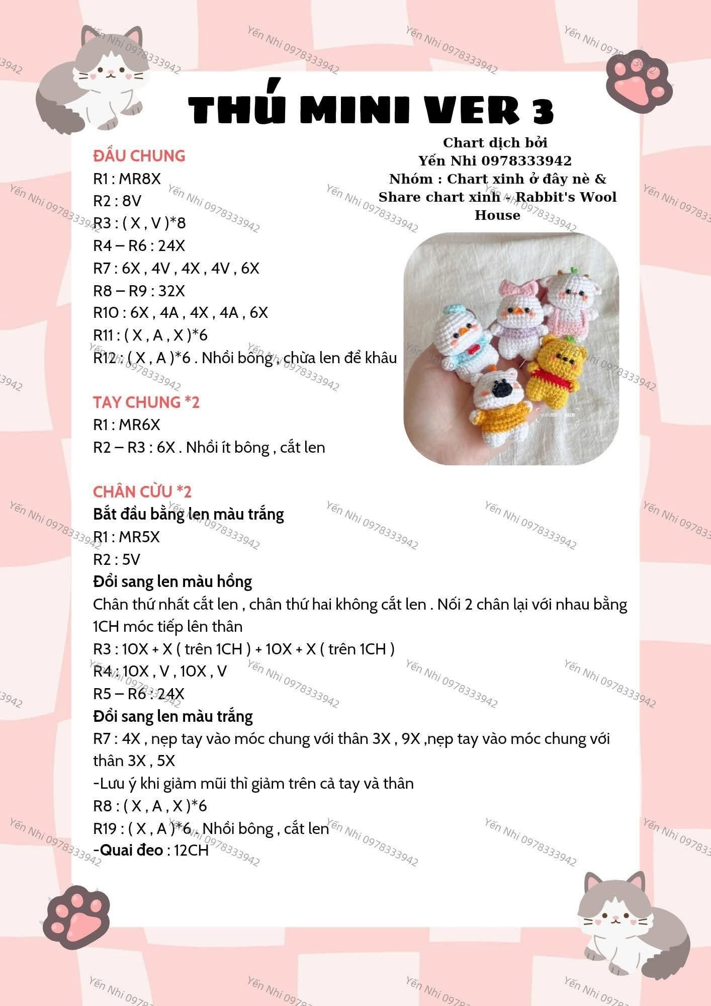 Chart tiếng Việt móc thú mini: Gấu Pooh, Donald, Daisy và Cừu