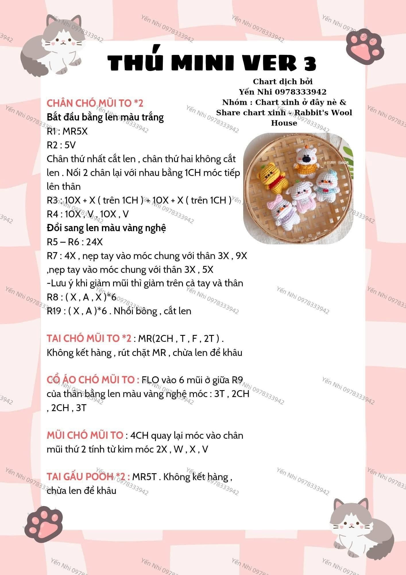 Chart tiếng Việt móc thú mini: Gấu Pooh, Donald, Daisy và Cừu