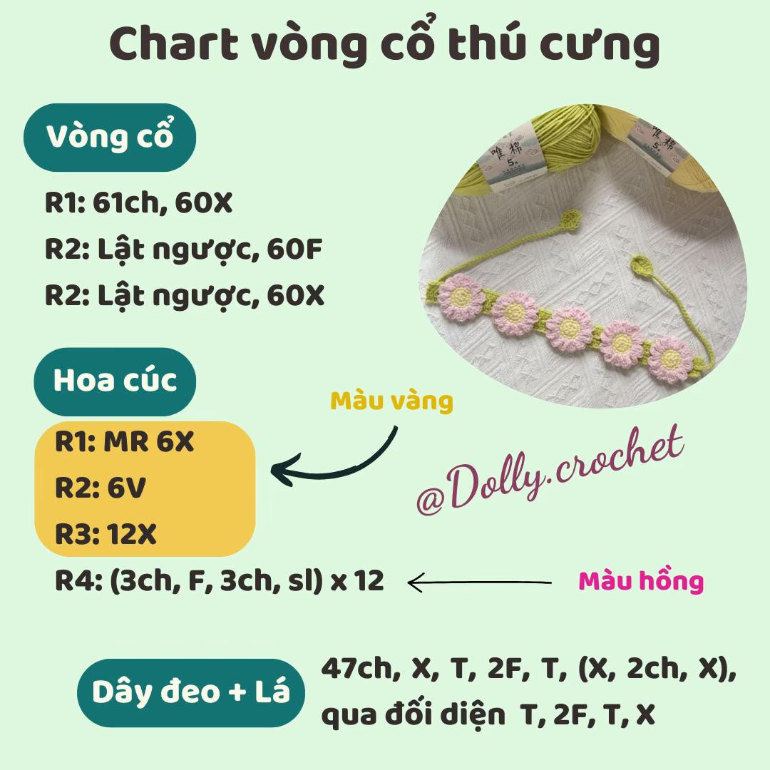 Chart vòng cổ thú cưng hoa cúc hồng vàng