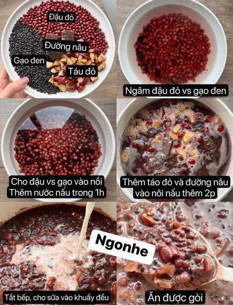 Chè đậu đỏ dưỡng huyết: Công thức nấu chè từ đậu đỏ, gạo đen, táo đỏ và đường nâu kết hợp sữa