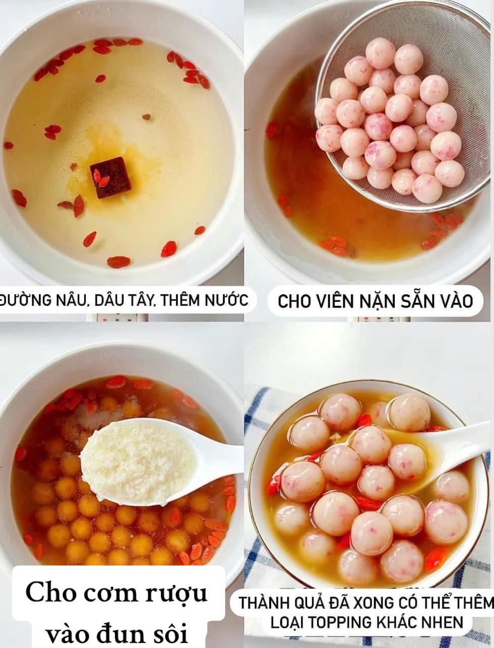 Chè mochi hoa hồng kì tử: Cách làm món tráng miệng từ bột khoai mì, cơm rượu và đường nâu