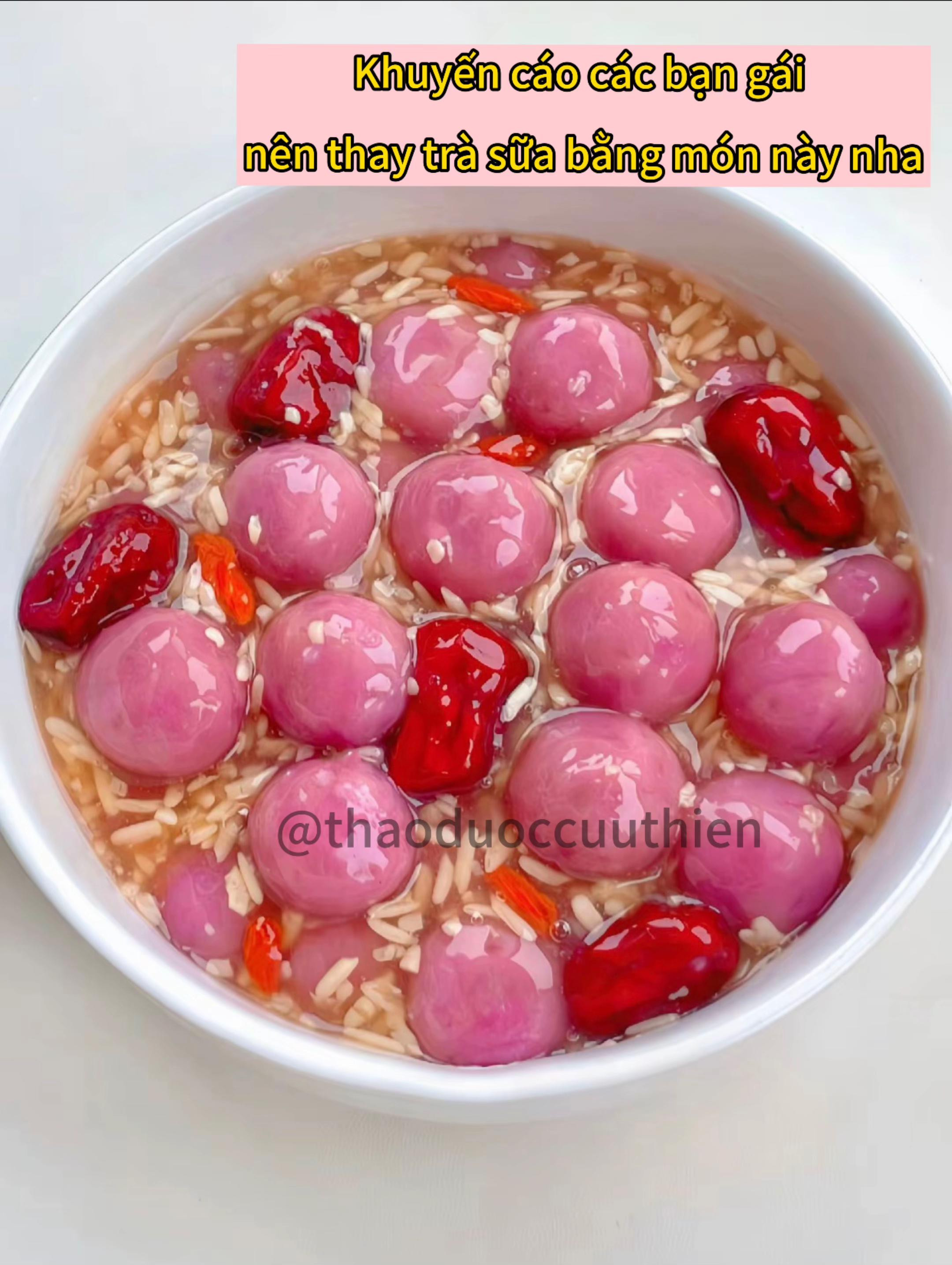 Chè viên khoai lang tím rựu gạo lên men với táo đỏ, kỷ tử và đường nâu