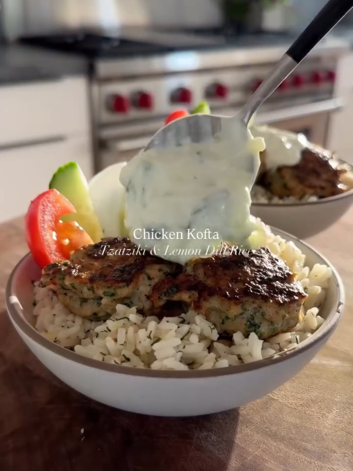 Chicken Kofta with Tzatziki and Lemon Dill Rice