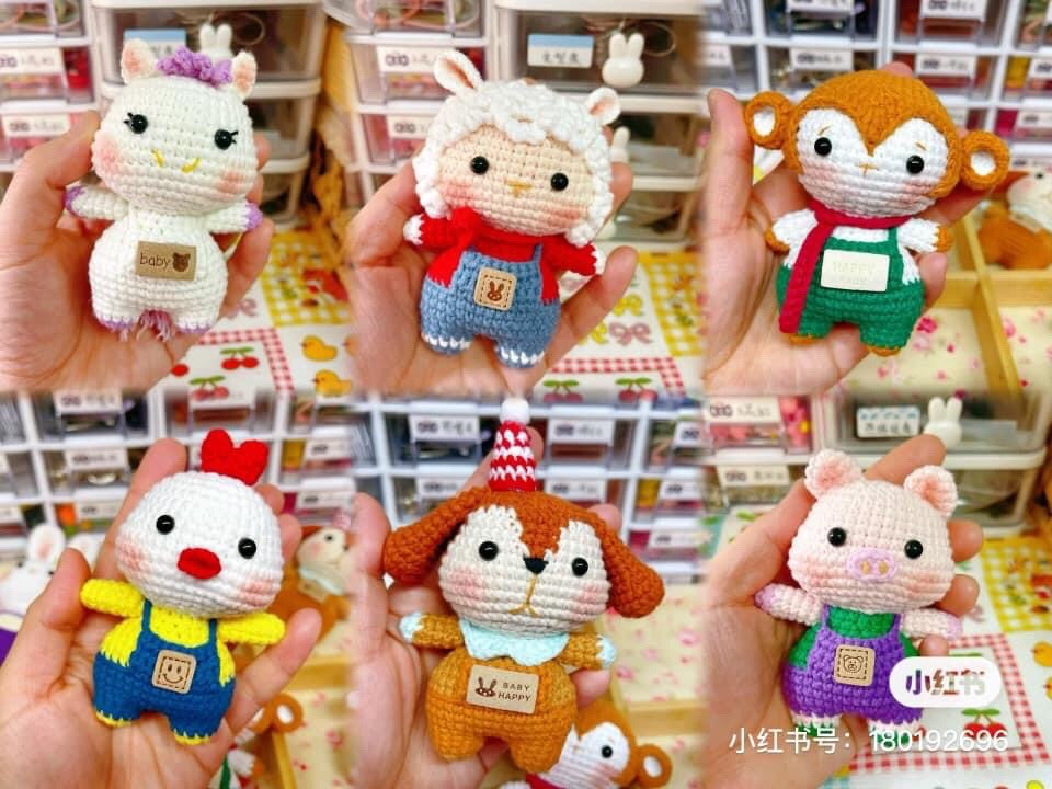 Chinese Zodiac Amigurumi Crochet Pattern: Step-by-Step Chart for 12 Animals in Overalls