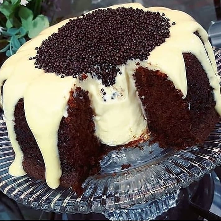 Chocolate Cake with Passion Fruit Mousse Topping Recipe