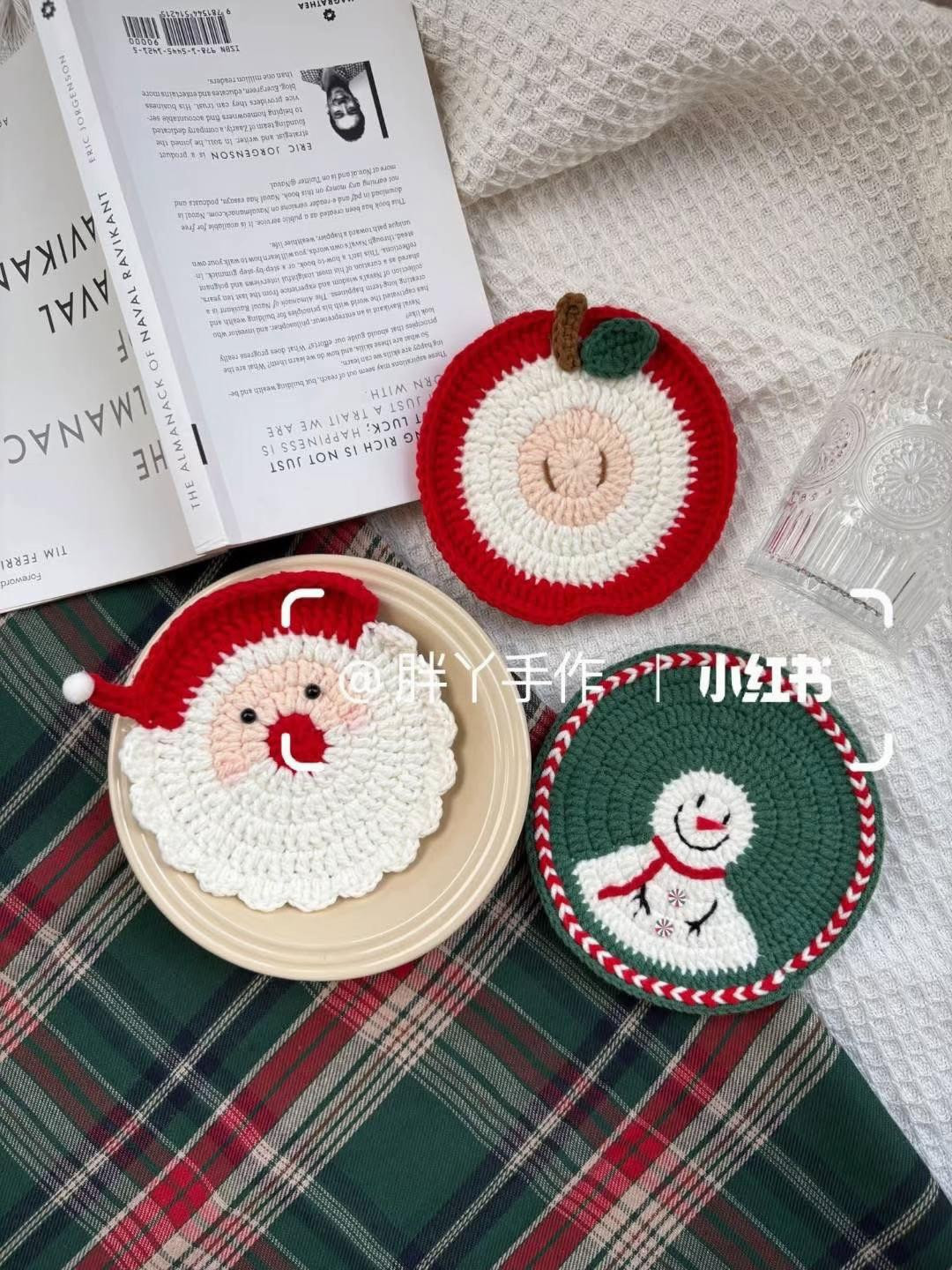 Christmas Crochet Coasters Pattern: Santa, Apple, Gingerbread